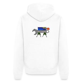 ReparierTier mit LubriFast - Unisex Premium Bio Zip Hoodie - Weiß - Hinten - Thijin (182cm)