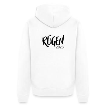 Ruegen_2026 - Unisex Premium Bio Zip Hoodie - Weiß - Hinten - Thijin (182cm)