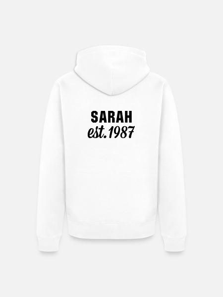 Sarah est 1987 - Unisex Premium Bio Zip Hoodie - Weiß