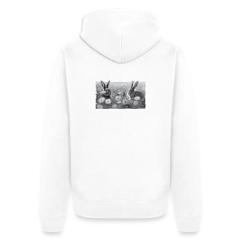 Bunnies on flower meadow GREY with frayed edge - Unisex Premium Organic Zip Hoodie - white - Back - Thijin (182cm)