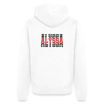 t-shirt Alyssa t-shirt idée cadeau texte empilé - Veste à capuche bio Premium Unisexe - blanc - Dos - Thijin (182cm)