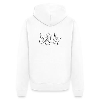 KICK Inspired by classic throw-up graffiti styles - Unisex Premium Bio Zip Hoodie - Weiß - Hinten - Thijin (182cm)