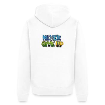 Graffiti Motivational Style NEVER GIVE UP - Unisex Premium Organic Zip Hoodie - white - Back - Thijin (182cm)