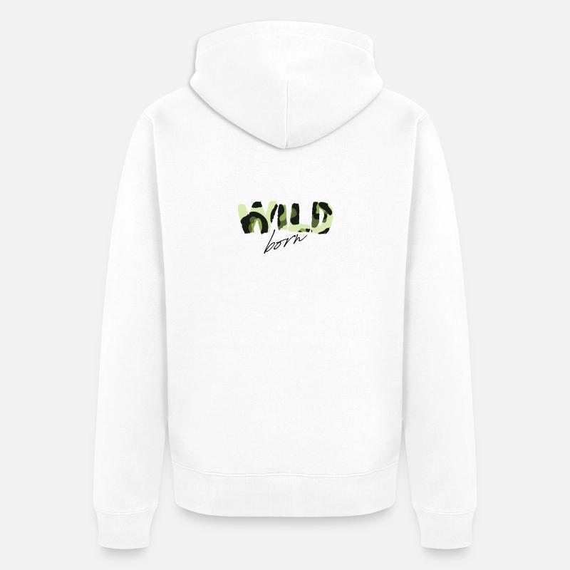 Camouflage Wild Born Texte Logo - Veste à capuche bio Premium Unisexe - blanc