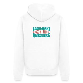 Lesezeichen sind für Aussteiger - Unisex Premium Bio Zip Hoodie - Weiß - Hinten - Thijin (182cm)