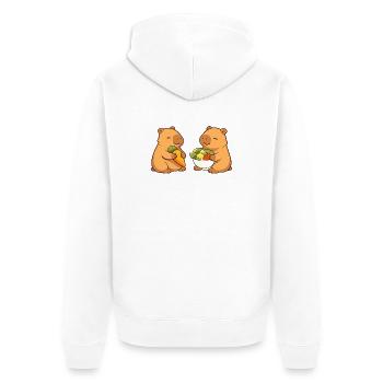 Couple capybara avec des légumes – détendu et mignon - Veste à capuche bio Premium Unisexe - blanc - Dos - Thijin (182cm)