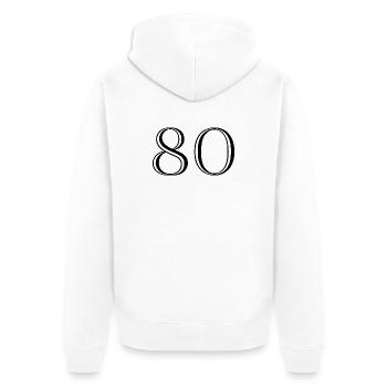 80. 80 JAHRE. 80. JUBILÄUM. 80-JAHRES-JUBILÄUM. - Unisex Premium Bio Zip Hoodie - Weiß - Hinten - Thijin (182cm)
