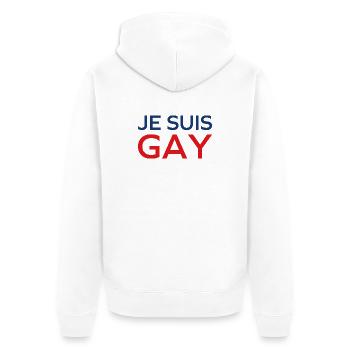 Ich bin schwul - Unisex Premium Bio Zip Hoodie - Weiß - Hinten - Thijin (182cm)