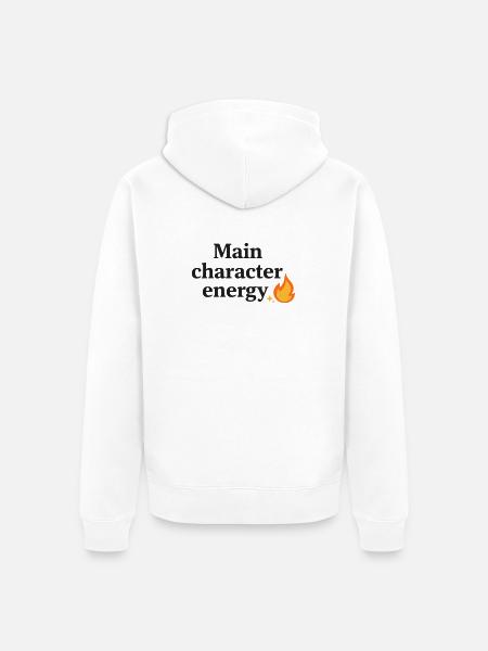 Main Character Energy with Flame - Unisex Premium Organic Zip Hoodie - white