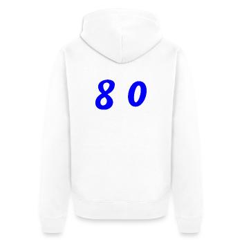 80. 80 JAHRE. 80. JUBILÄUM. 80-JAHRES-JUBILÄUM. - Unisex Premium Bio Zip Hoodie - Weiß - Hinten - Thijin (182cm)