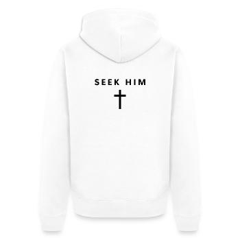 Seek Him Minimalist Faith Jesus Cool Christian - Unisex Premium Bio Zip Hoodie - Weiß - Hinten - Thijin (182cm)