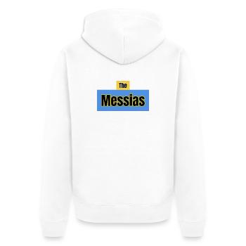 Der Messias-Typografie-Blau - Unisex Premium Bio Zip Hoodie - Weiß - Hinten - Thijin (182cm)