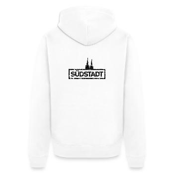 Südstadt mit Dom (Vintage Schwarz) - Unisex Premium Bio Zip Hoodie - Weiß - Hinten - Thijin (182cm)