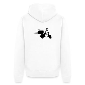 Scooter-Paket oder Piza-Bestellungen Lieferung - Unisex Premium Bio Zip Hoodie - Weiß - Hinten - Thijin (182cm)
