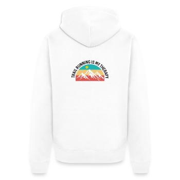 Trailrunning ist meine Therapie - Unisex Premium Bio Zip Hoodie - Weiß - Hinten - Thijin (182cm)