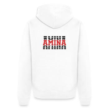 T-Shirt Amina T-Shirt Geschenkidee gestapelter Text - Unisex Premium Bio Zip Hoodie - Weiß - Hinten - Thijin (182cm)