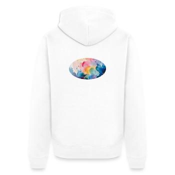 Aquarellfarben Farbexplosion auf Leinwand - Unisex Premium Bio Zip Hoodie - Weiß - Hinten - Thijin (182cm)