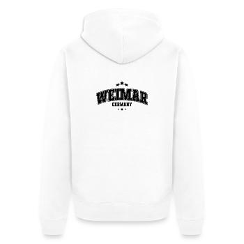 Weimar Varsity Schriftzug Souvenier - Unisex Premium Bio Zip Hoodie - Weiß - Hinten - Thijin (182cm)