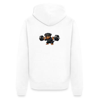 Rottweiler Gewichtheber Barbell Training Workout - Unisex Premium Bio Zip Hoodie - Weiß - Hinten - Thijin (182cm)