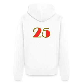 25. 25 JAHRE. 25. JUBILÄUM. 25 JAHRESJUBILÄUM. - Unisex Premium Bio Zip Hoodie - Weiß - Hinten - Thijin (182cm)