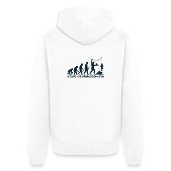 Vatertag Krönung der Evolution Angler Papa 2026 - Unisex Premium Bio Zip Hoodie - Weiß - Hinten - Thijin (182cm)
