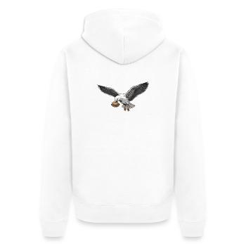 Funny Seagull Steals Fish Rolls Beach - Unisex Premium Organic Zip Hoodie - white - Back - Thijin (182cm)