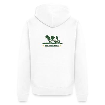 Pour les agriculteurs. Vache à la ferme laitière : répétition - Veste à capuche bio Premium Unisexe - blanc - Dos - Thijin (182cm)