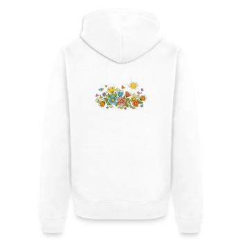 Frühlingsblüten Blumen und Vögel im Sonnenschein - Unisex Premium Bio Zip Hoodie - Weiß - Hinten - Thijin (182cm)