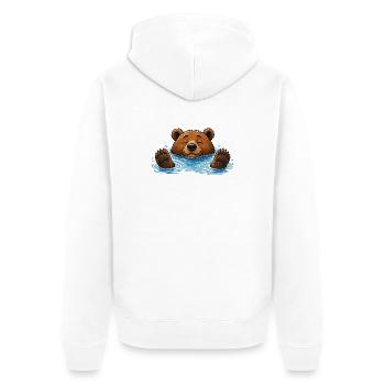 Bär badet im Wasser Lustiges Tier Motiv - Unisex Premium Bio Zip Hoodie - Weiß - Hinten - Thijin (182cm)