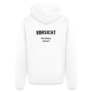 Vorsicht - Flirt-Modus aktiviert - Unisex Premium Bio Zip Hoodie - Weiß - Hinten - Thijin (182cm)
