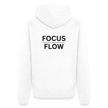 Focus & Flow - Minimalist Edition - Unisex Premium Bio Zip Hoodie - Weiß - Hinten - Thijin (182cm)