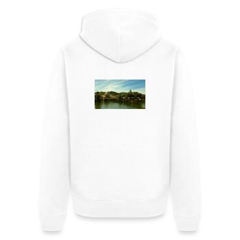 Panorama de la ville au bord de la rivière et du pont - Veste à capuche bio Premium Unisexe - blanc - Dos - Thijin (182cm)