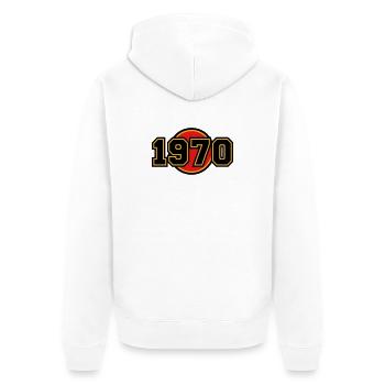 Logo rétro de l’année de naissance de 1970 - Veste à capuche bio Premium Unisexe - blanc - Dos - Thijin (182cm)
