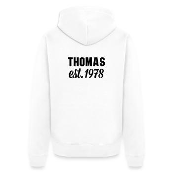 Thomas est 1978 - Unisex Premium Bio Zip Hoodie - Weiß - Hinten - Thijin (182cm)