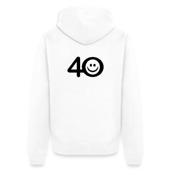 Zum Vierzigsten: 40 mit Lächel-Emoticon - Unisex Premium Bio Zip Hoodie - Weiß - Hinten - Thijin (182cm)