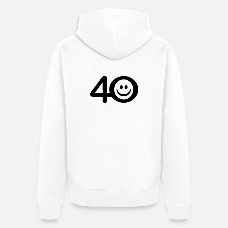 Zum Vierzigsten: 40 mit Lächel-Emoticon - Unisex Premium Bio Zip Hoodie - Weiß