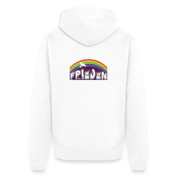 FRIEDEN SCHRIFTZUG mit Regenbogen - Unisex Premium Bio Zip Hoodie - Weiß - Hinten - Thijin (182cm)