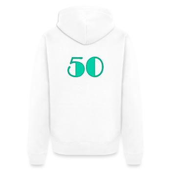 50 ANS. 50e ANNIVERSAIRE. ANNIVERSAIRE 50 ANS. 50 - Veste à capuche bio Premium Unisexe - blanc - Dos - Thijin (182cm)