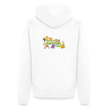 Journée mondiale des animaux Cartoon Tee - Veste à capuche bio Premium Unisexe - blanc - Dos - Thijin (182cm)