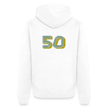 50. 50 ANS. 50e ANNIVERSAIRE. ANNIVERSAIRE 50 ANS. - Veste à capuche bio Premium Unisexe - blanc - Dos - Thijin (182cm)