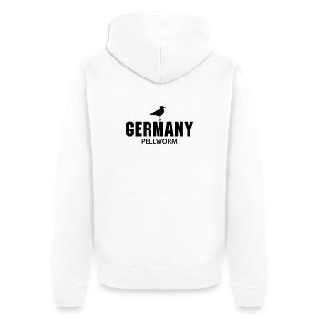 Pellworm GERMANY - Unisex Premium Bio Zip Hoodie - Weiß - Hinten - Thijin (182cm)