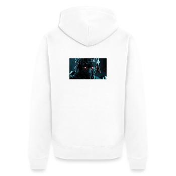 Kybernetisch-futuristische Rüstung - Unisex Premium Bio Zip Hoodie - Weiß - Hinten - Thijin (182cm)