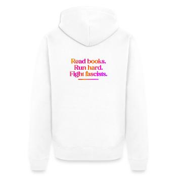Read Books Run Hard Fight Fascists - NO KINGS - Unisex Premium Bio Zip Hoodie - Weiß - Hinten - Thijin (182cm)