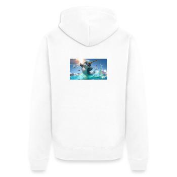 Bébé narval à la corne dorée saute hors de la mer - Veste à capuche bio Premium Unisexe - blanc - Dos - Thijin (182cm)
