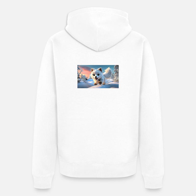 Renard arctique volant dans la neige - Veste à capuche bio Premium Unisexe - blanc