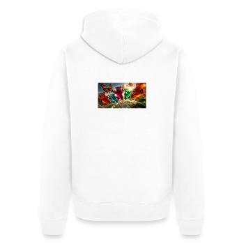Gummibärchen-Abenteuer im Frühlingslicht - Unisex Premium Bio Zip Hoodie - Weiß - Hinten - Thijin (182cm)