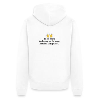 Auf Alkohol Ursprung Lösung - Unisex Premium Bio Zip Hoodie - Weiß - Hinten - Thijin (182cm)