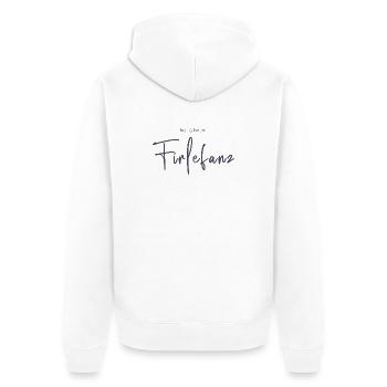 Hier & Heute Firlefanz – Humorvolle Typografie - Unisex Premium Bio Zip Hoodie - Weiß - Hinten - Thijin (182cm)