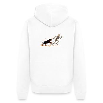 Lustiger Rottweiler jagt Skelett Halloween - Unisex Premium Bio Zip Hoodie - Weiß - Hinten - Thijin (182cm)