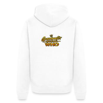 Großmeister Du weißt WER - Unisex Premium Bio Zip Hoodie - Weiß - Hinten - Thijin (182cm)
